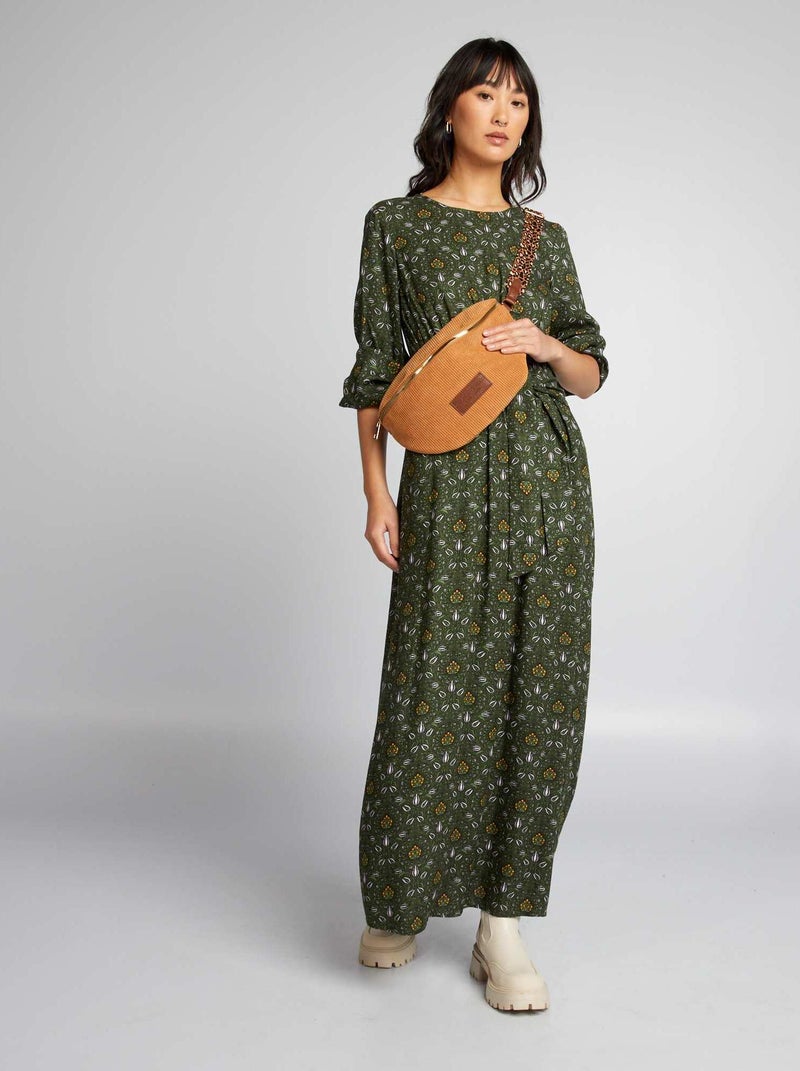 Jurk met lange mouw en print GROEN - Kiabi