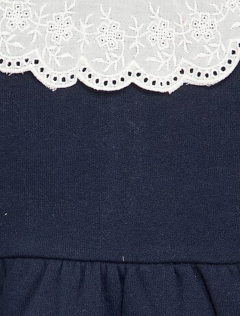 Jurk met lange mouwen van molton met geborduurde Claudine-kraag