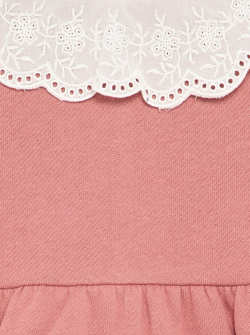 Jurk met lange mouwen van molton met geborduurde Claudine-kraag Rose - Kiabi