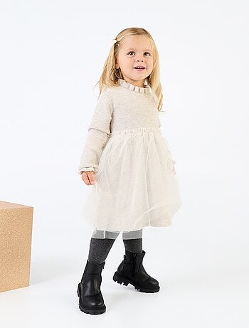 Jurk met lange mouwen van tricot en tule