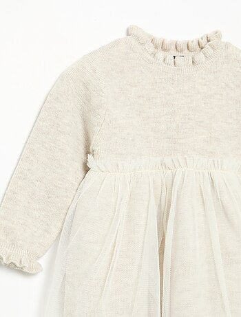 Jurk met lange mouwen van tricot en tule