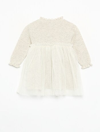 Jurk met lange mouwen van tricot en tule