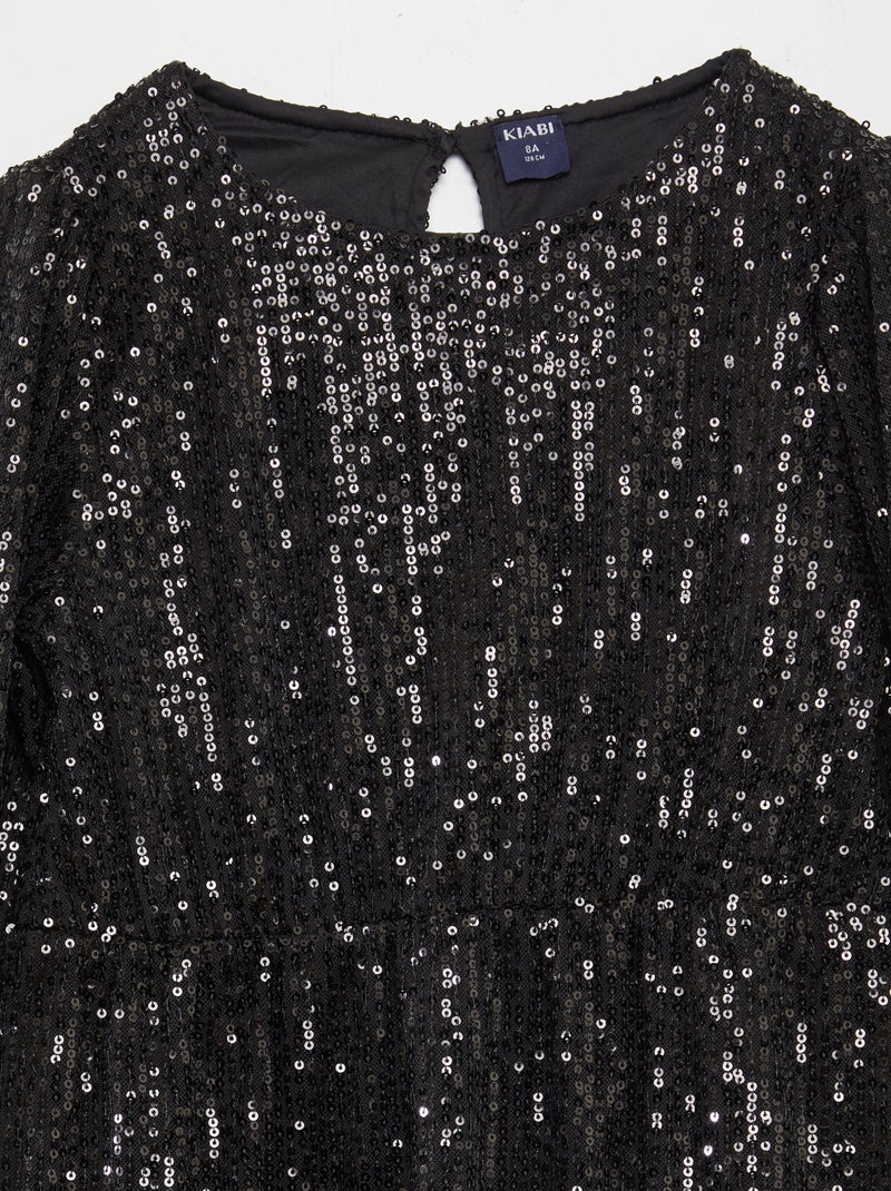 Jurk met lovertjes + bijpassende scrunchie ZWART - Kiabi