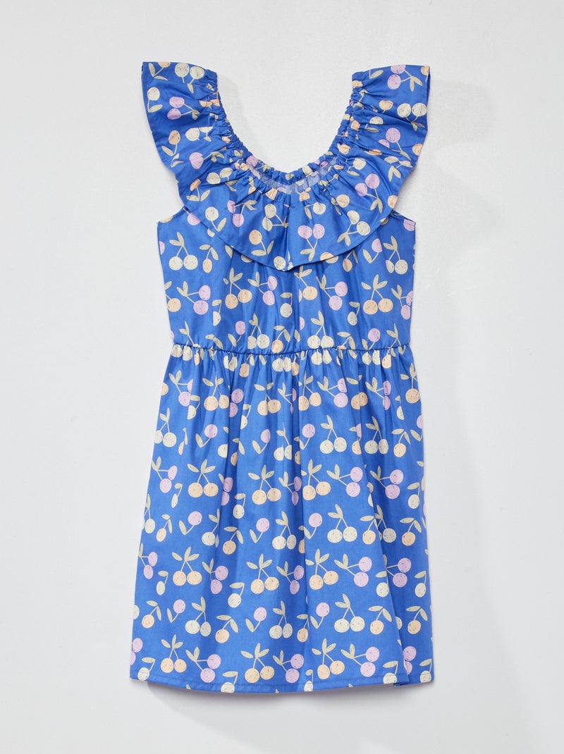 Jurk met print en bardotkraag BLAUW - Kiabi