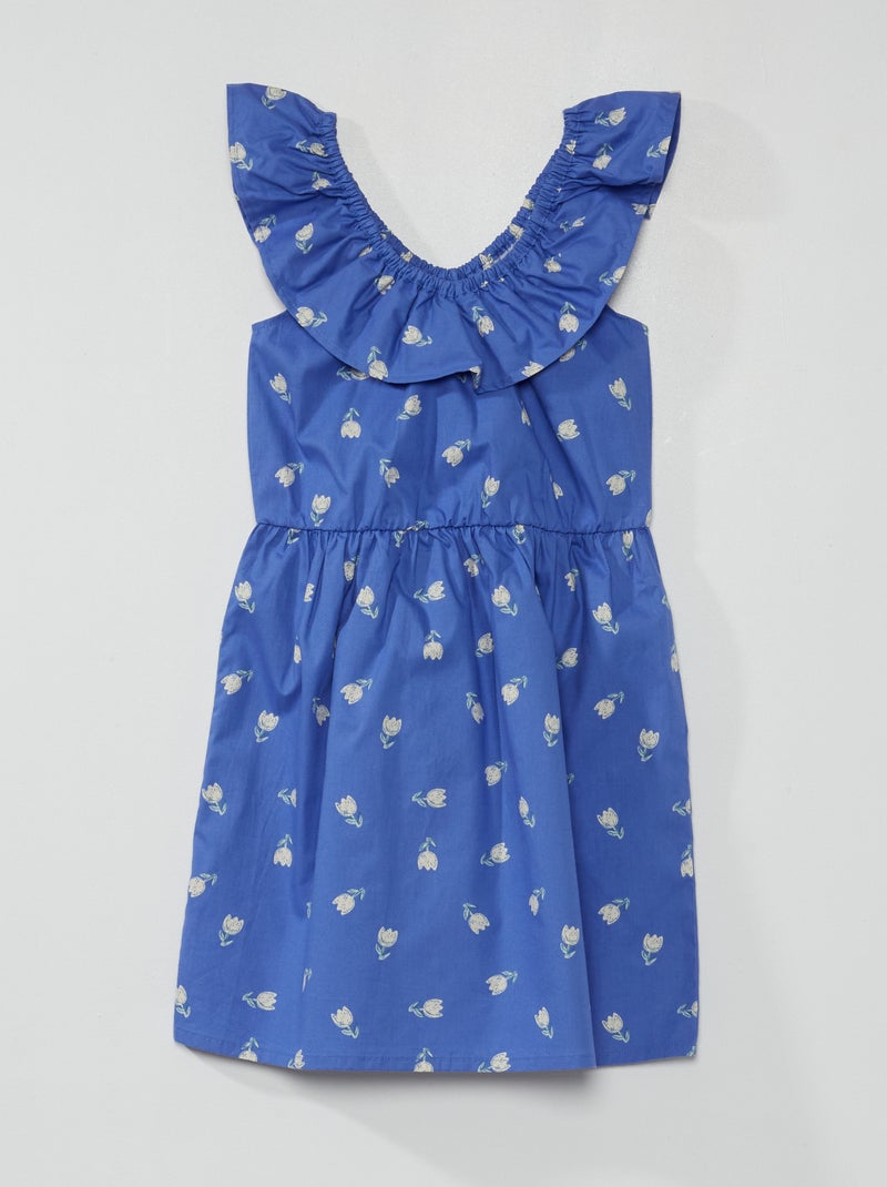 Jurk met print en bardotkraag BLAUW - Kiabi