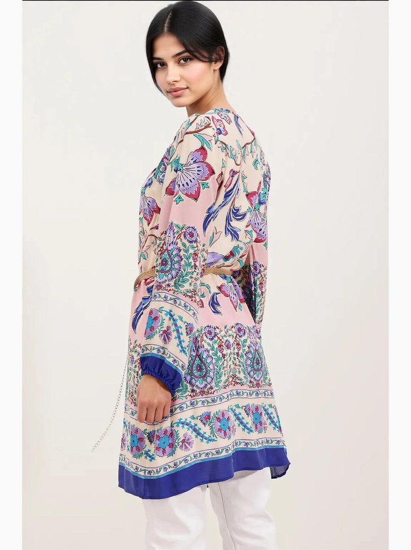 Jurk met riem en patroon bdart Roze - Kiabi