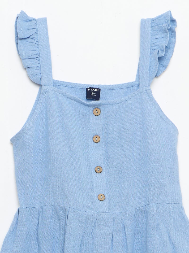 Jurk met schouderbandjes met ruches Blauw - Kiabi