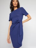 Jurk met strikje in rustieke stijl BLAUW - Kiabi