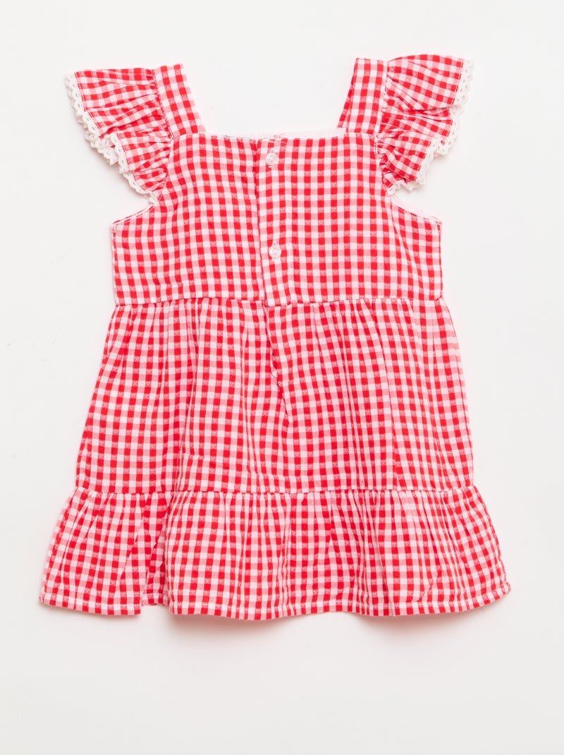 Jurk met vichyprint en lagen Rood - Kiabi