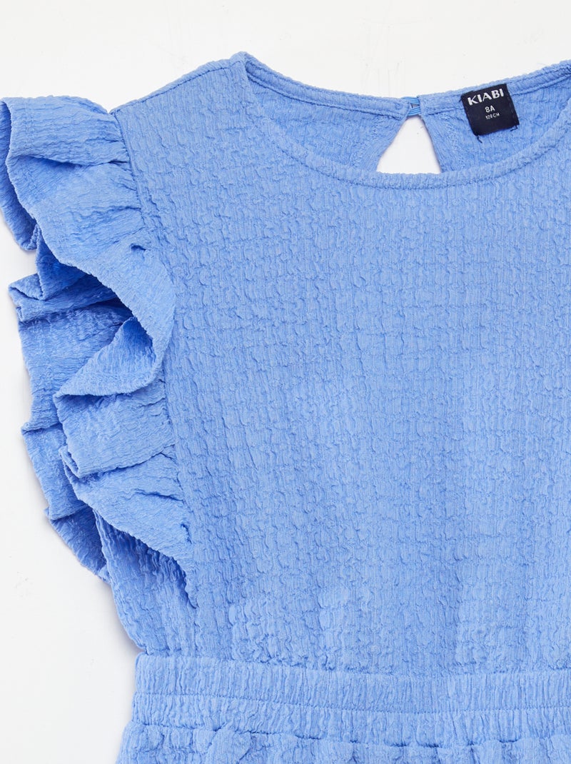 Jurk met wafeltextuur en volants BLAUW - Kiabi