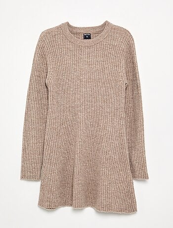Jurk van geribd tricot met lange mouwen