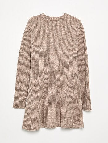 Jurk van geribd tricot met lange mouwen