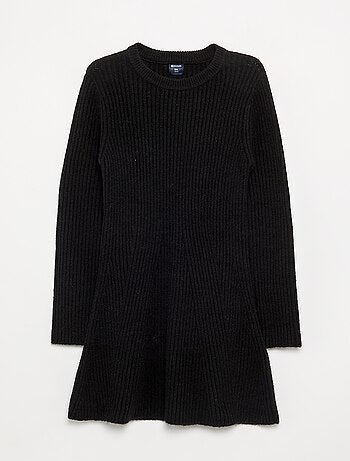 Jurk van geribd tricot met lange mouwen