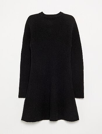 Jurk van geribd tricot met lange mouwen