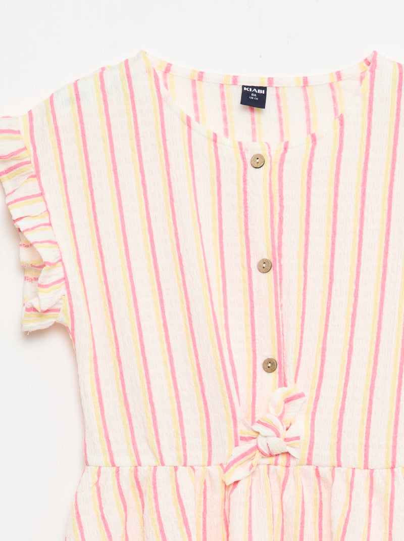 Jurk van gewafelde jerseytricot met knoopsluiting aan de voorkant Biege - Kiabi