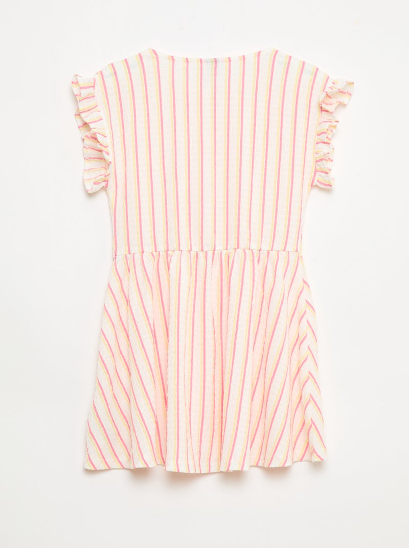 Jurk van gewafelde jerseytricot met knoopsluiting aan de voorkant Biege - Kiabi