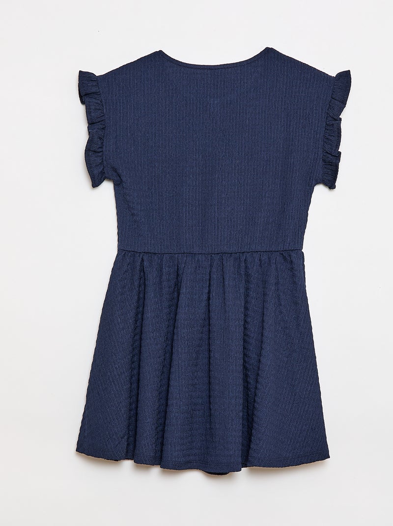 Jurk van gewafelde jerseytricot met knoopsluiting aan de voorkant Zwart - Kiabi