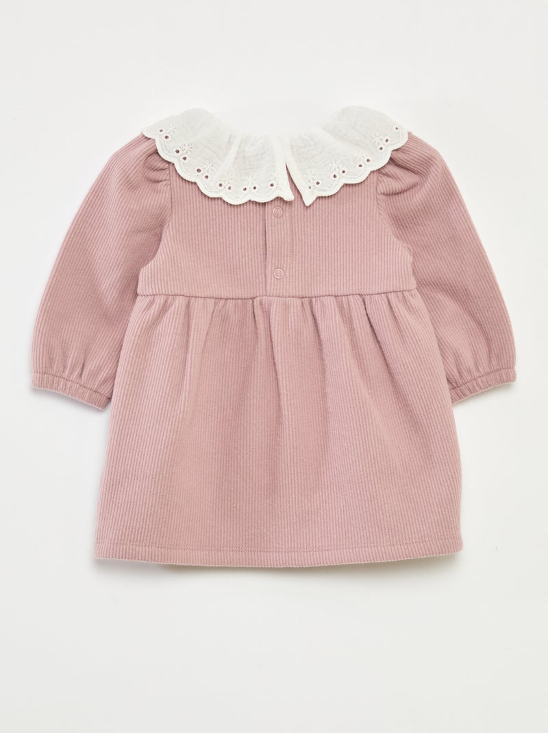 Jurk van interlock met grote kraag van luchtige katoen Rose - Kiabi
