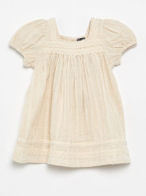 Jurk van katoen en linnen met macramé details - Kiabi