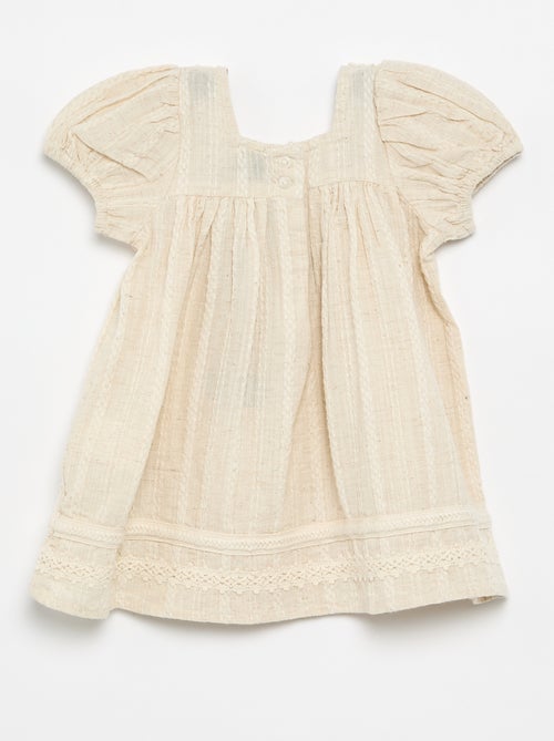 Jurk van katoen en linnen met macramé details - Kiabi
