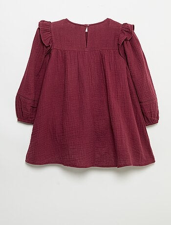 Jurk van katoengaas met ruches bij de armsgaten
