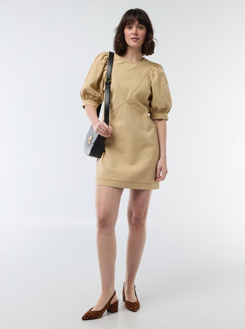 Jurk van katoentwill met pofmouwen - Kiabi