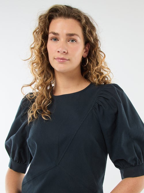 Jurk van katoentwill met pofmouwen - Kiabi