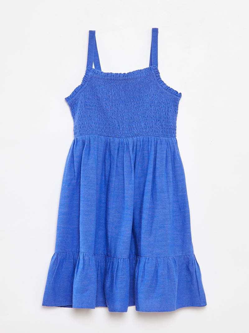 Jurk van linnenmix met smokwerk blauw - Kiabi
