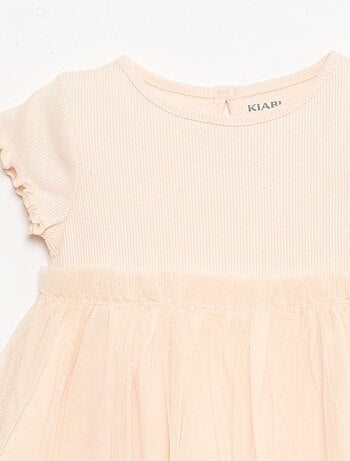 Jurk van ribgebreide stof en tule