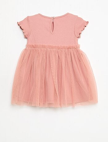 Jurk van ribgebreide stof en tule