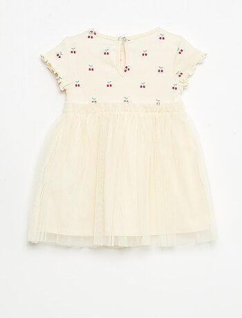 Jurk van ribgebreide stof en tule