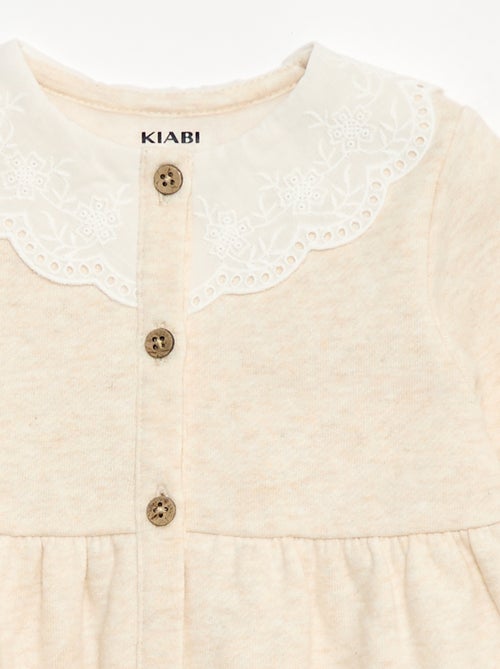 Jurk van sweatstof met kraagje van katoenvoile met borduursel - Kiabi
