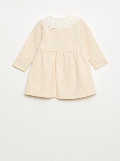 Jurk van sweatstof met kraagje van katoenvoile met borduursel - Kiabi