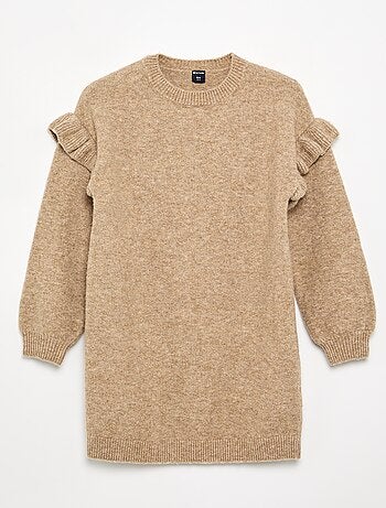 Jurk van tricot met volants op de schouders