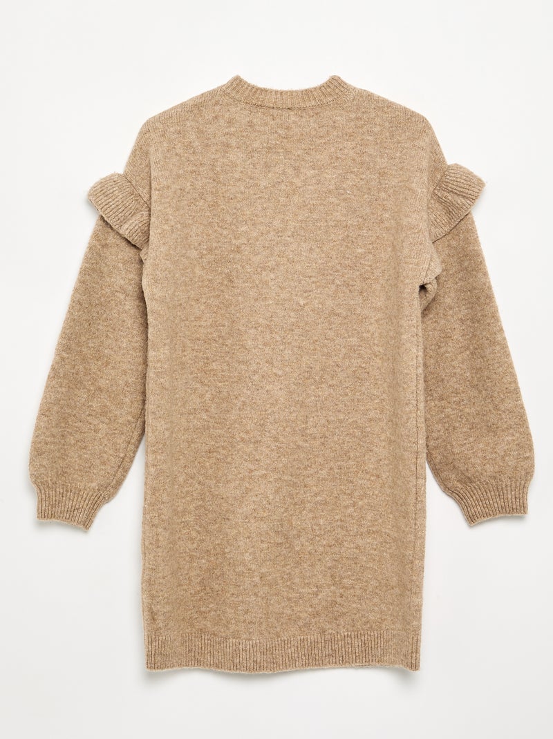 Jurk van tricot met volants op de schouders Biege - Kiabi