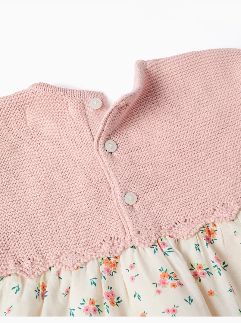 Jurk van twee stoffen met bloemenpatroon Roze - Kiabi