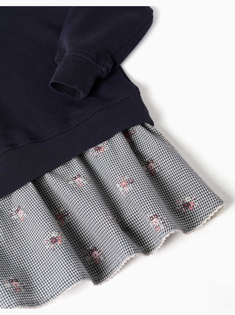 Jurk van twee stoffen van katoen met ruitjespatroon Donkerblauw - Kiabi
