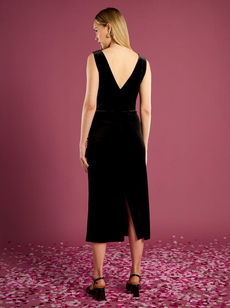 Jurk van velours met gedrapeerd effect zwart - Kiabi