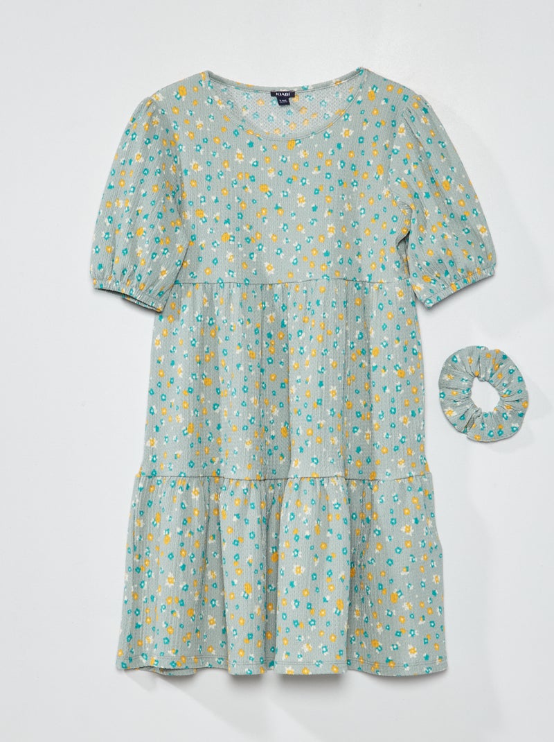 Jurk van wafelstof met strokenrok BLAUW - Kiabi