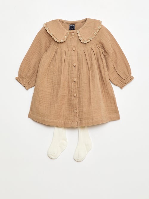 Jurk van zachte, luchtige katoen met lange mouwen - Kiabi