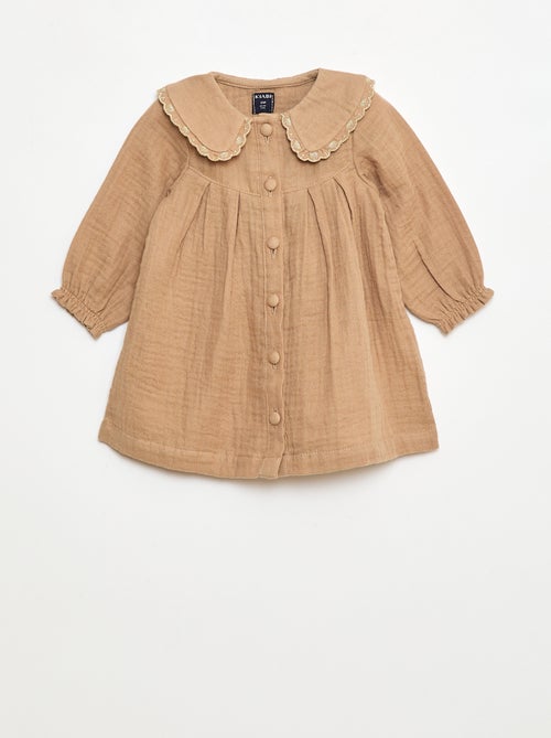 Jurk van zachte, luchtige katoen met lange mouwen - Kiabi