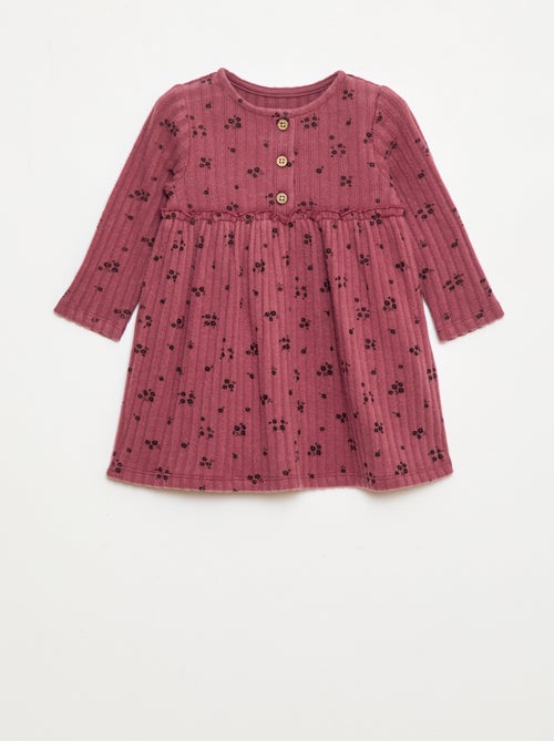 Jurk van zachte ribtricot met knoopjes aan de hals - Kiabi
