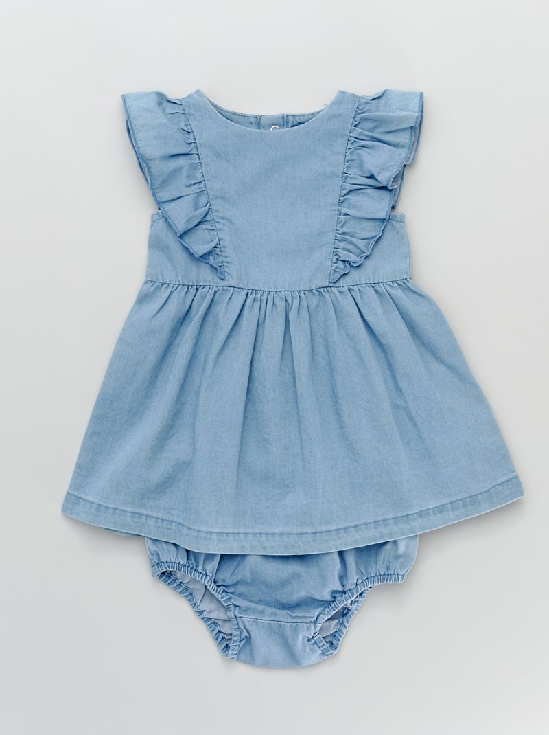 Jurkje met volants + broekje van lichte denim BLAUW Kiabi