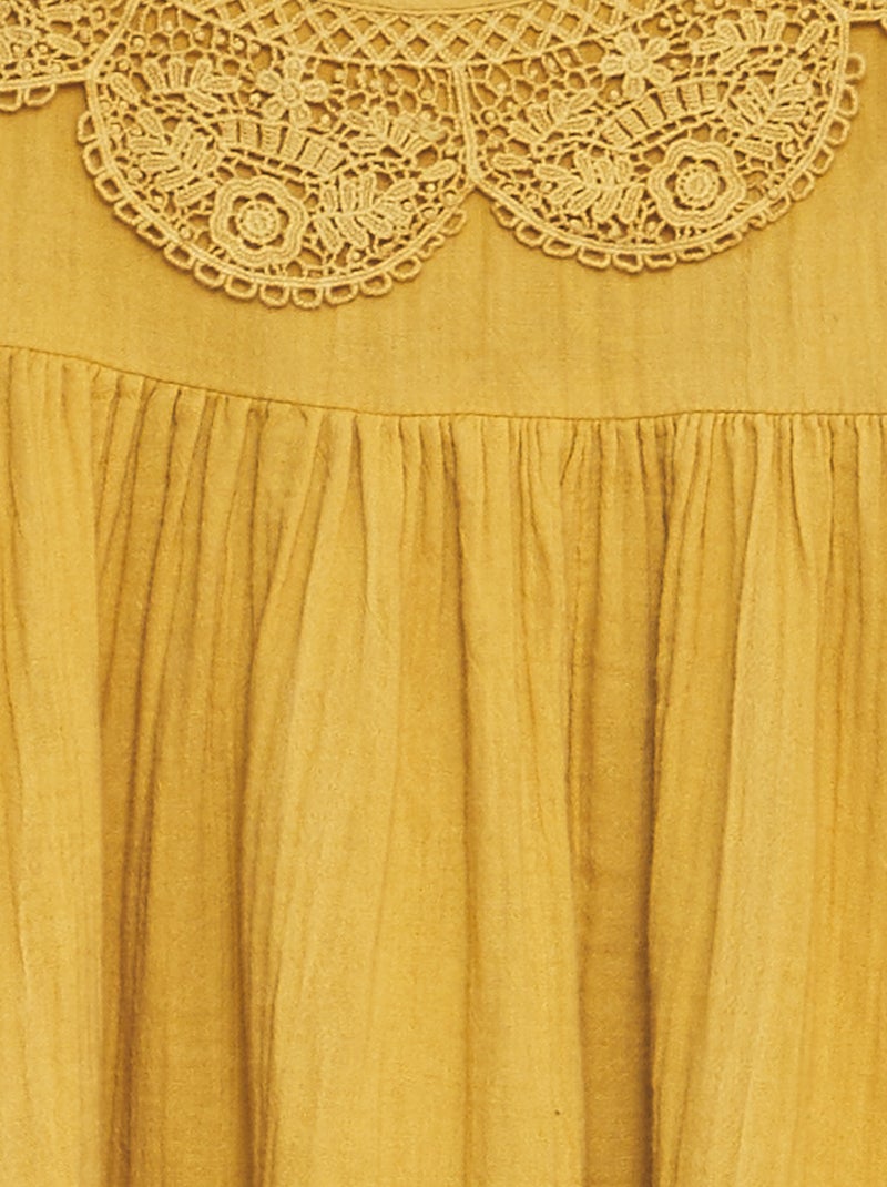 Jurkje van luchtig katoen met kanten kraagje GEEL - Kiabi