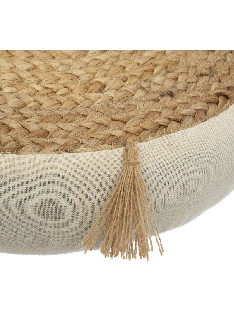 Jute vloerkussen met kwastjes Beige - Kiabi