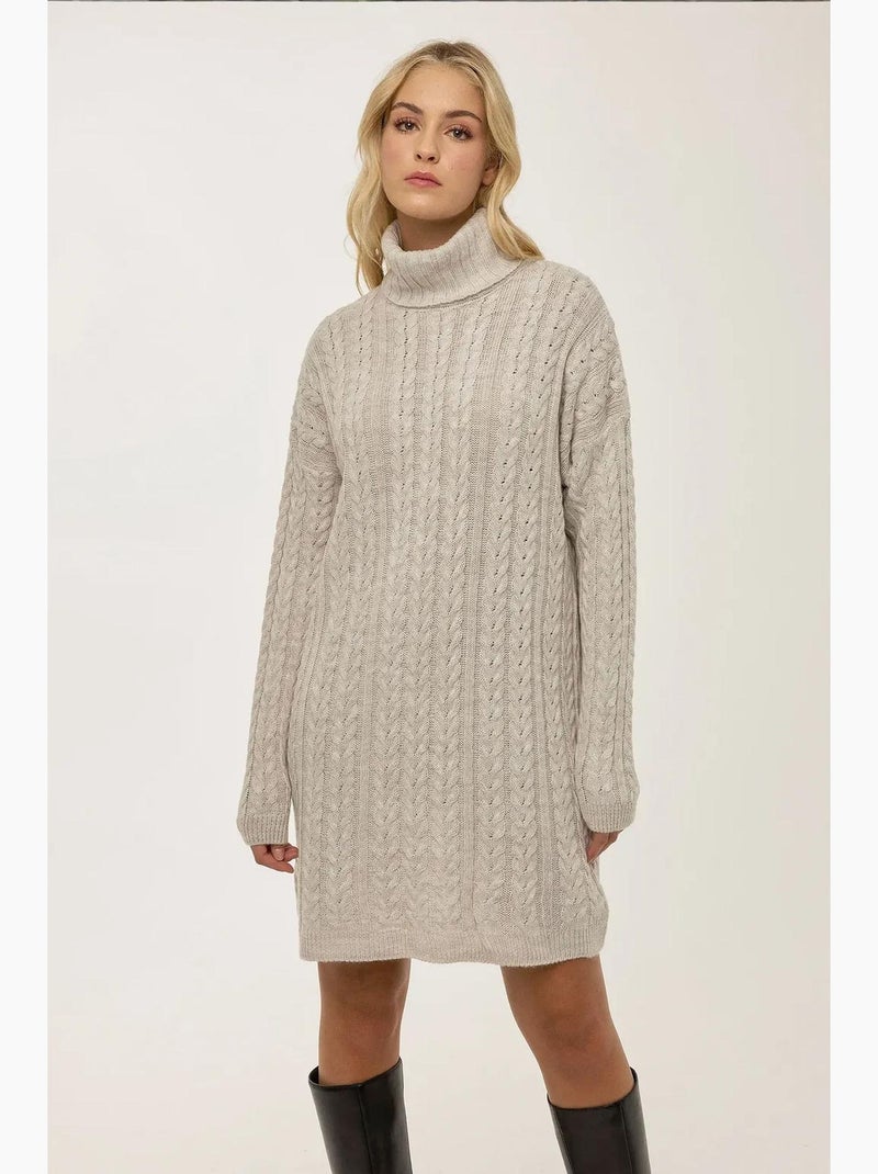 Kabelgebreide trui-jurk hiccup Natuurlijk beige - Kiabi