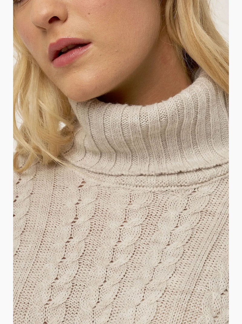 Kabelgebreide trui-jurk hiccup Natuurlijk beige - Kiabi