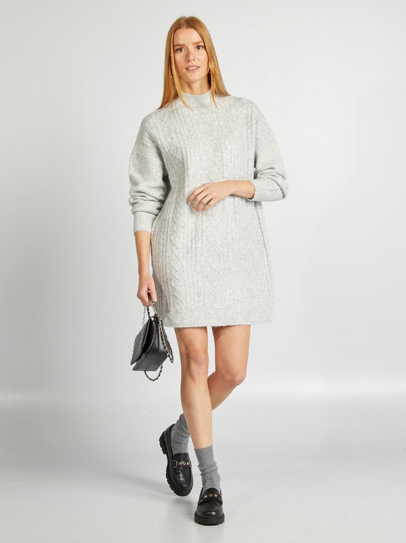 Kabeltrui-jurk van grofgebreid tricot GRIJS - Kiabi