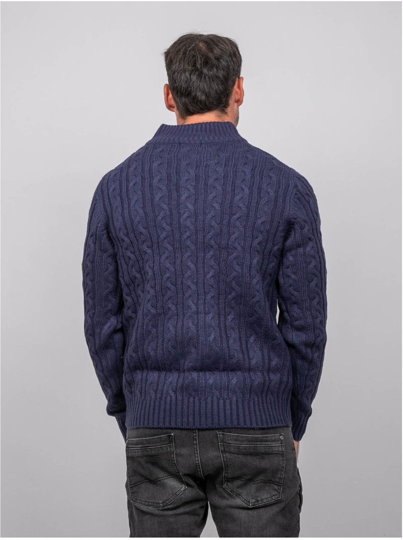 Kabeltrui met opstaande kraag lagow Marineblauw - Kiabi