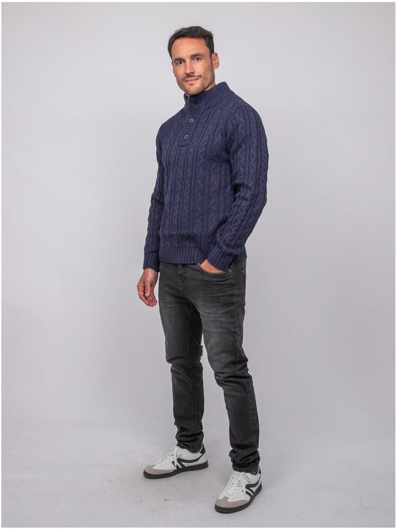 Kabeltrui met opstaande kraag lagow Marineblauw - Kiabi